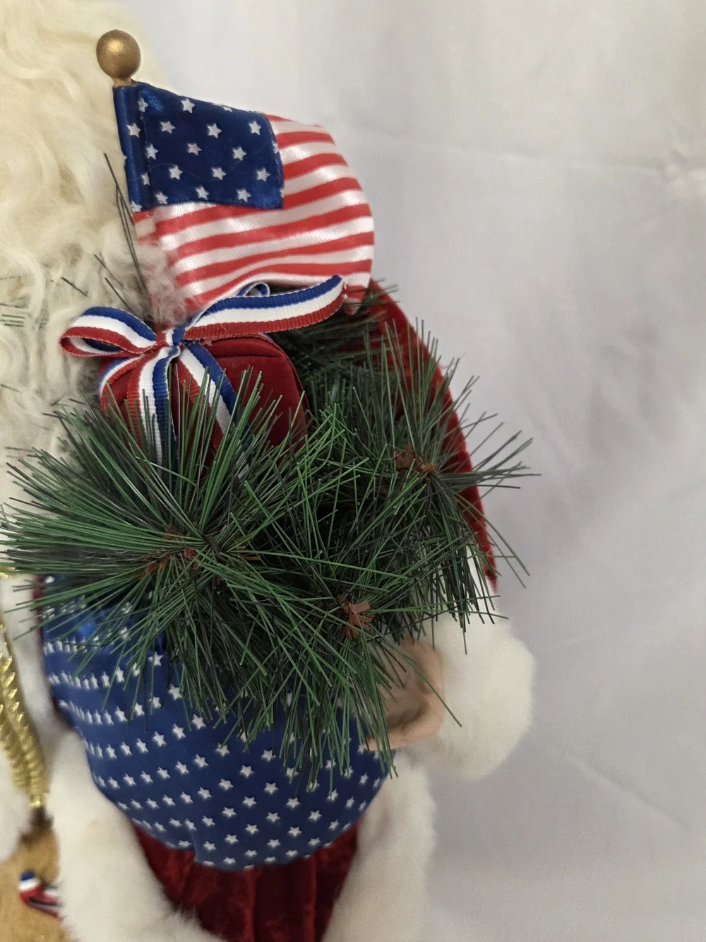 Holiday Santa Figurine‎ with Red Velvet Hat and Patriotic Accents